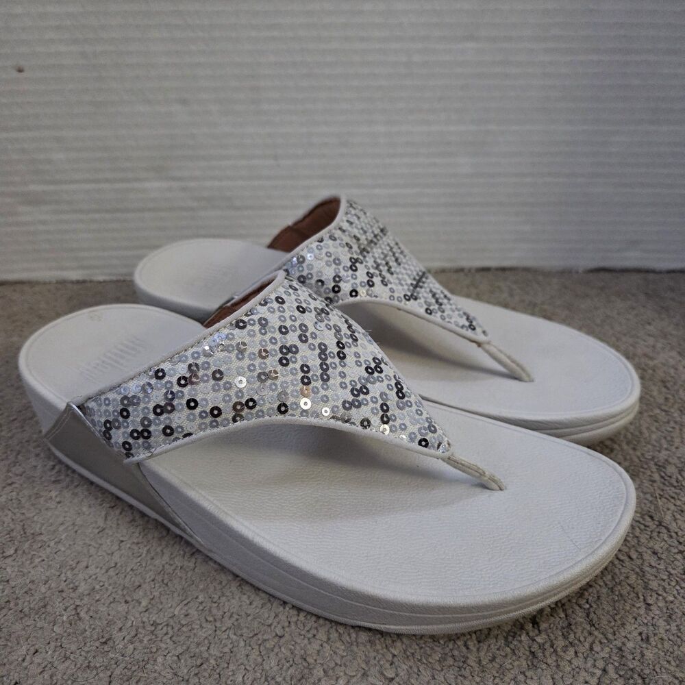 FlitFlop Lulu Silver Glitter Thong Sandal Women’s Size 8.5